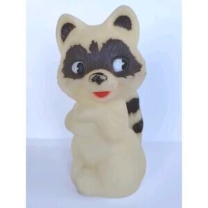 N.T. AUBIN Vintage 60's 5" SIDE EYE RACCOON Squeaky Rubber Toy Calif. USA RARE!